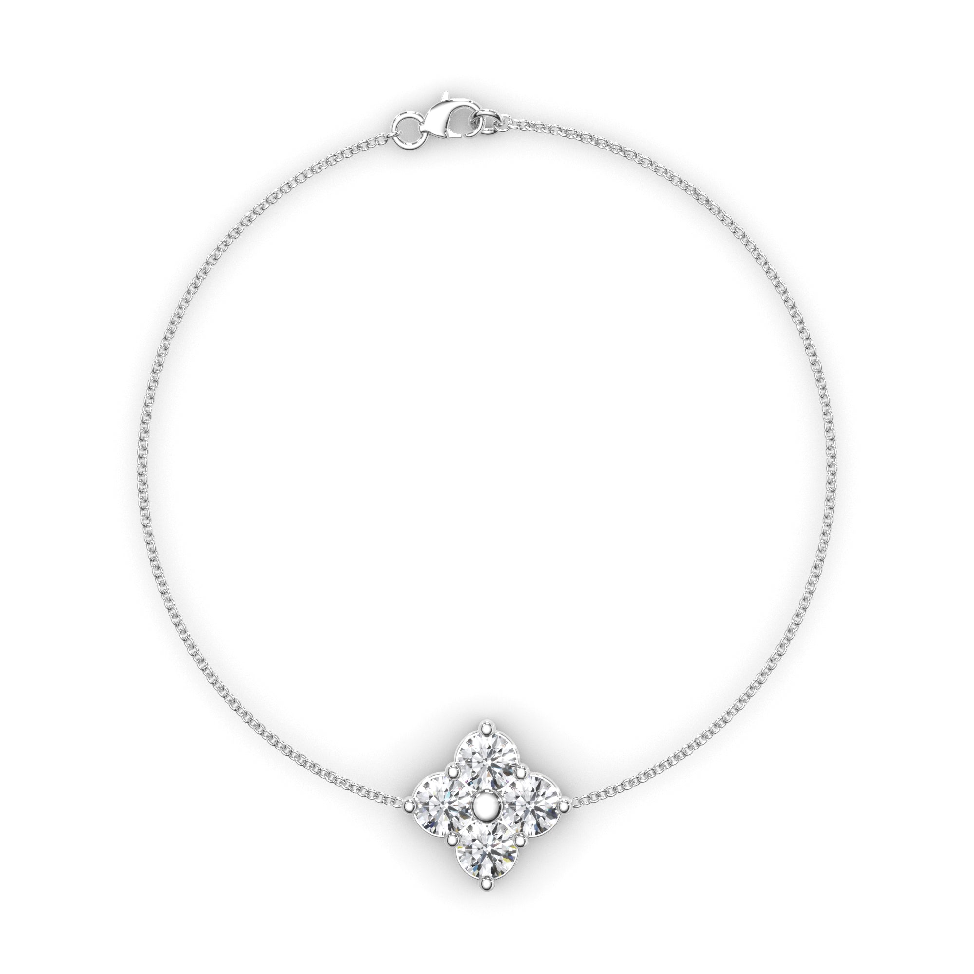 Round Brilliant Cut Natural Mined Diamond Clover Style Bracelet