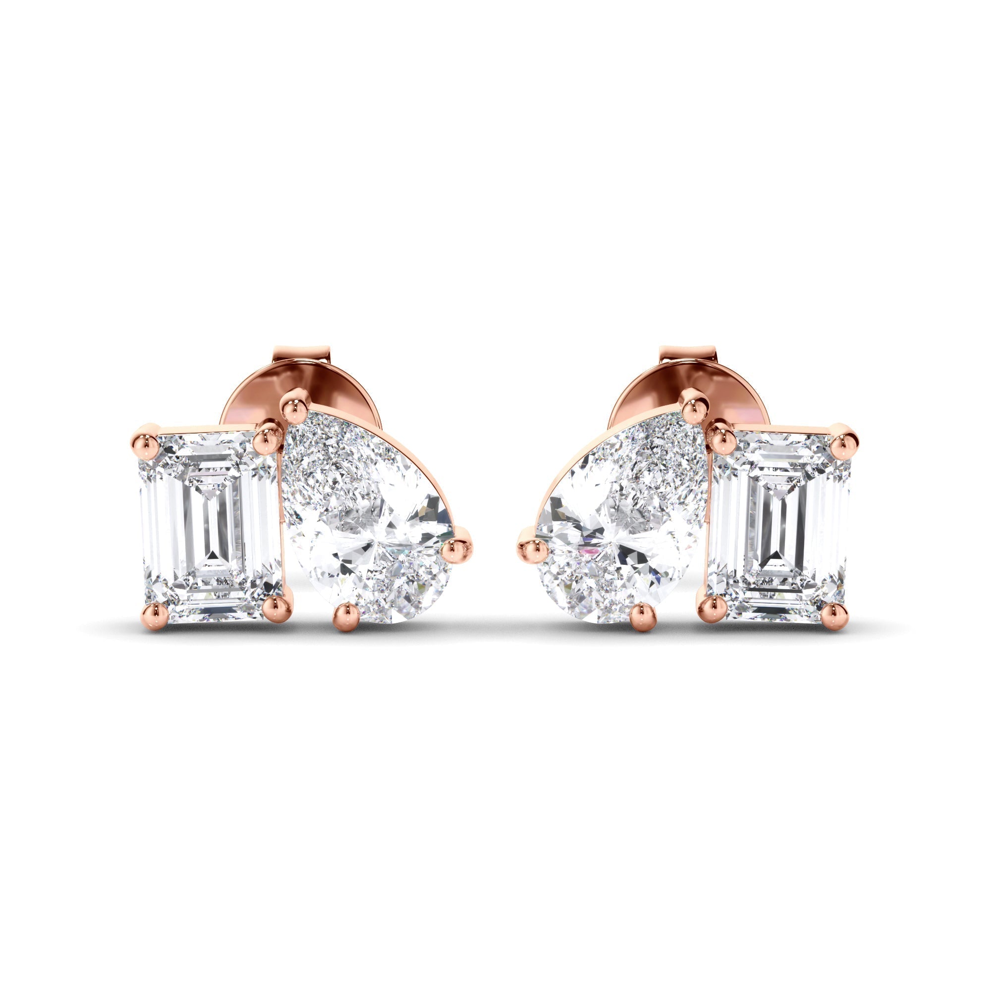 Emerald & Pear Cut Diamond Stud Earrings