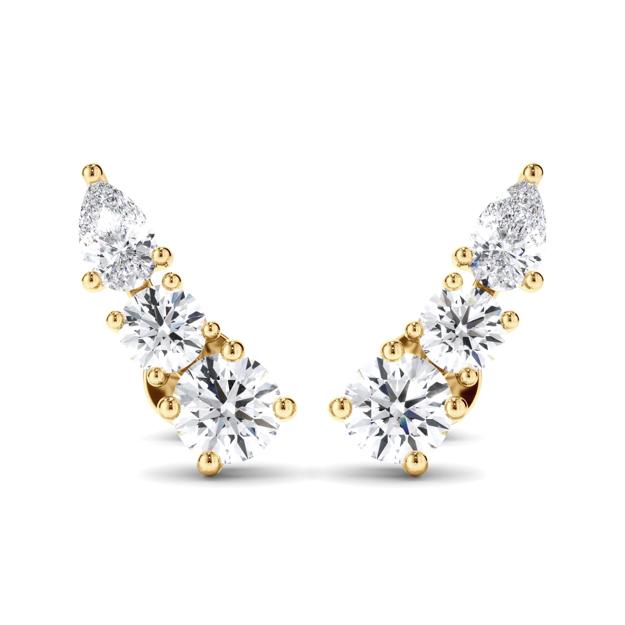 Round Brilliant & Pear Cut 3-Stone Stud Earrings