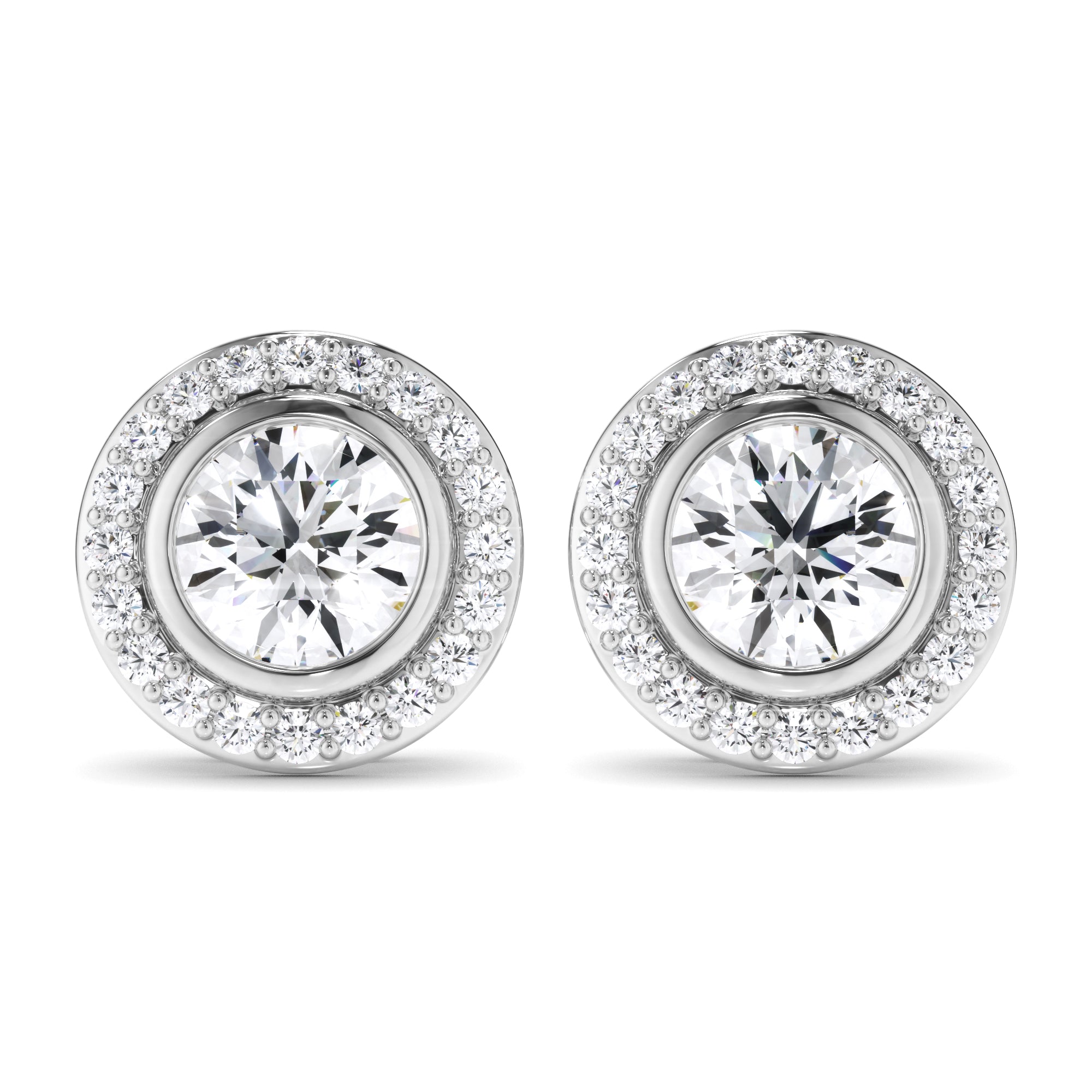 Round Brilliant Cut Diamond Halo Stud Earrings