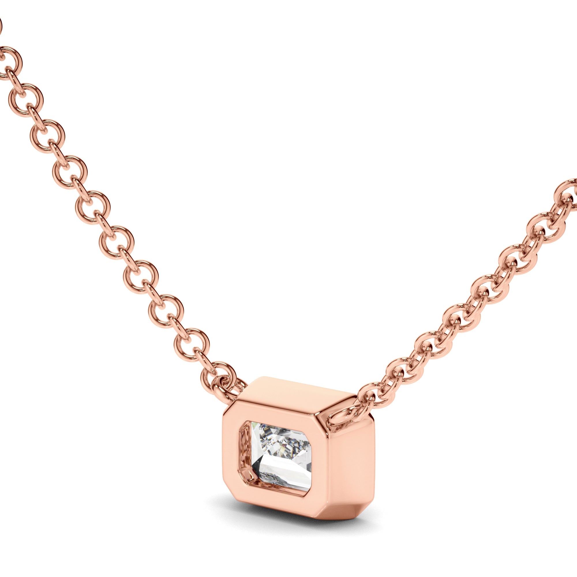 Emerald Cut Diamond Bezel Set Necklet