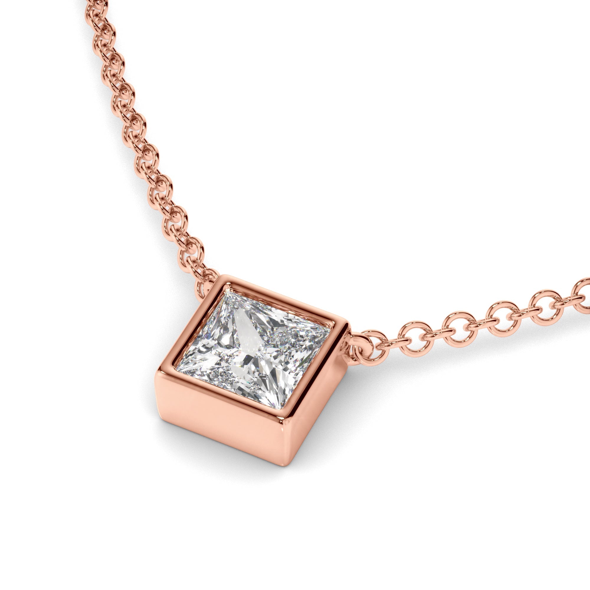 Princess Cut Diamond Bezel Set Necklet