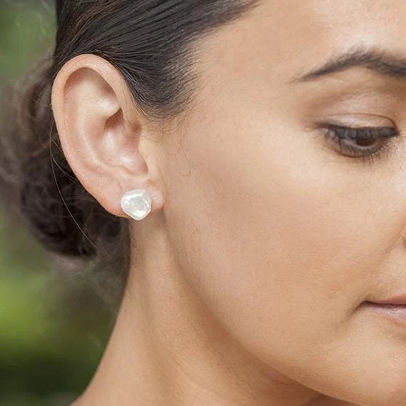 Sterling Silver 12mm Keshi Freshwater Pearl Stud Earrings