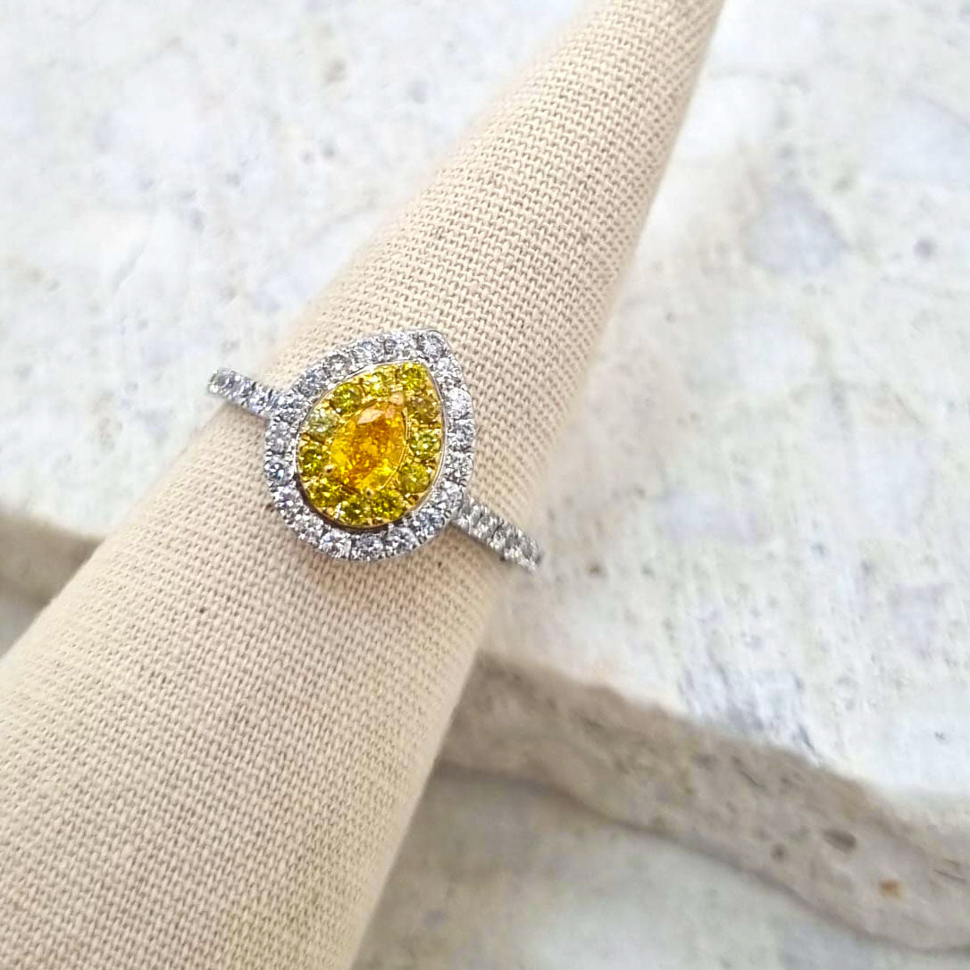 18 carat Yellow & White Gold diamond double halo ring, 0.80 carat total.