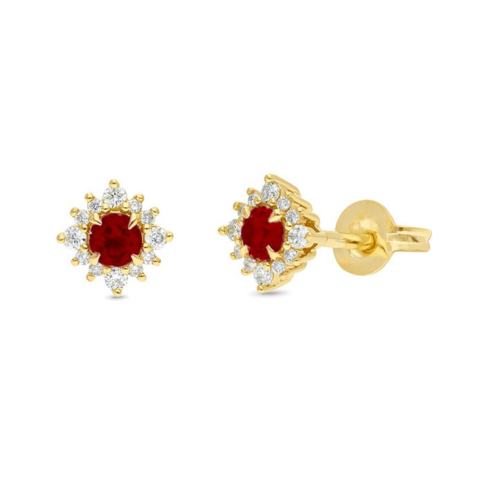 9ct Yellow Gold Ruby and Diamond Stud earrings