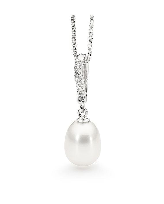 Sterling Silver Cubic Zirconia and Pearl Pendant with chain