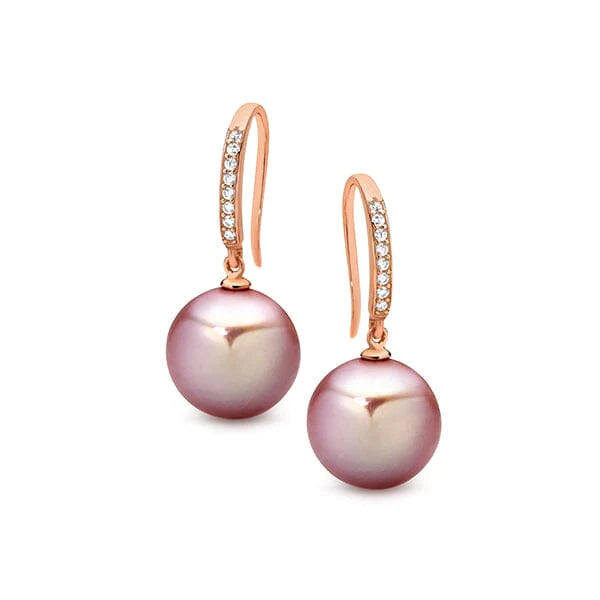 Sterling Silver 11.5mm Round Pink Edison pearl hook earrings