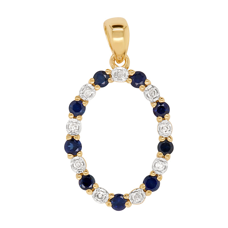 9ct Yellow Gold Sapphire and Diamond Pendant