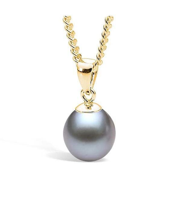 9ct Yellow Gold 9mm Dyed Grey Freshwater Pearl Pendant
