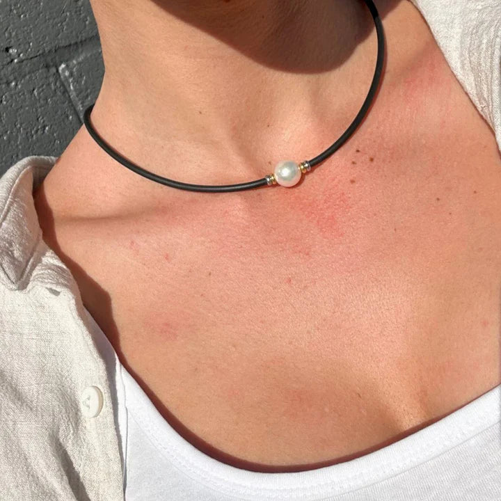 Stainless Steel neoprene necklet with 11mm Edison Pearl