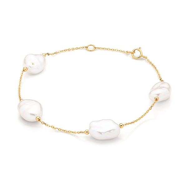 14ct Yellow Gold Keshi pearl bracelet, 19cm