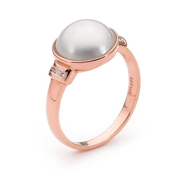 14ct Rose Gold Mabe Pearl and Diamond ring