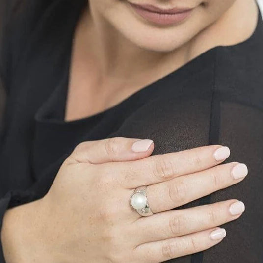 Sterling Silver Mabe Pearl and Cubic Zirconia Ring