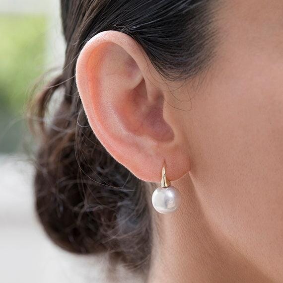 9ct Yellow Gold 12mm Edison Pearl Hook Earrings