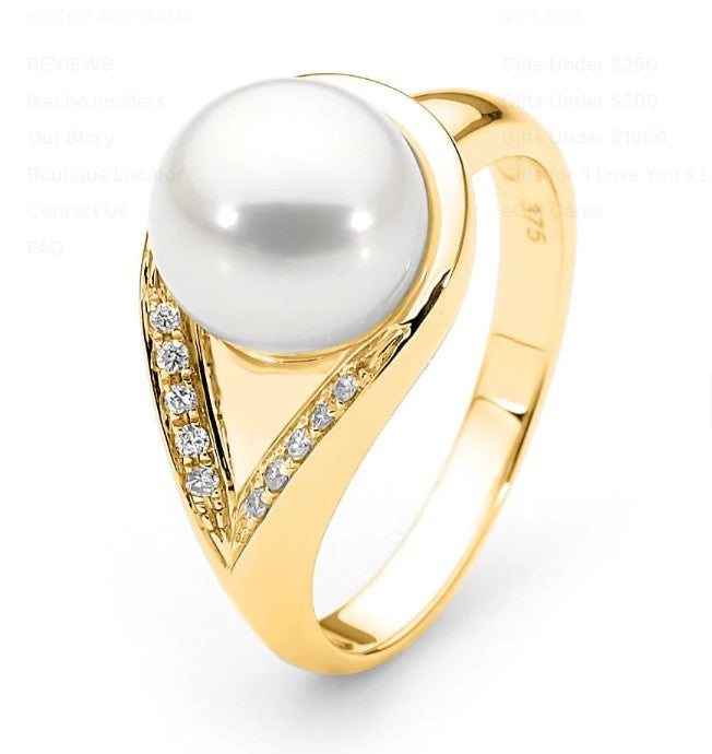 9ct Yellow Gold Freshwater Pearl and Diamond Ring