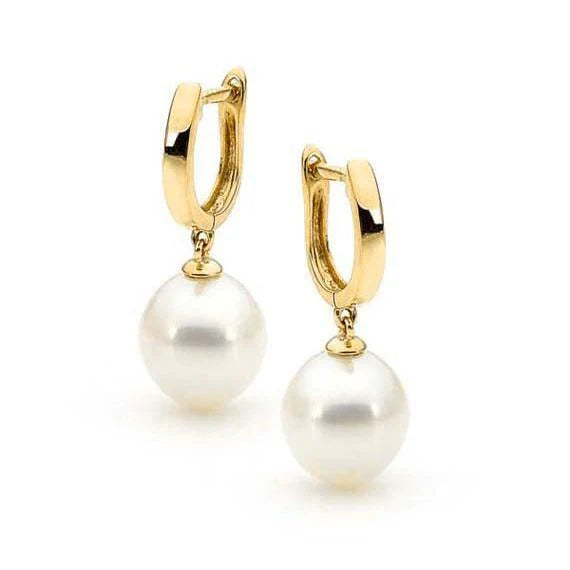 9ct Yellow Gold 9mm Freshwater Pearl Huggie Earrings