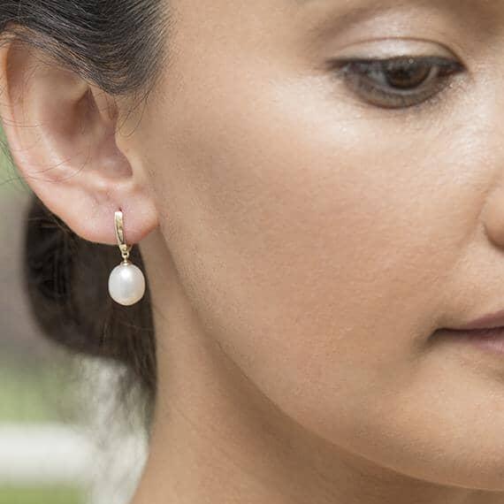 9ct Yellow Gold 9mm Freshwater Pearl Huggie Earrings