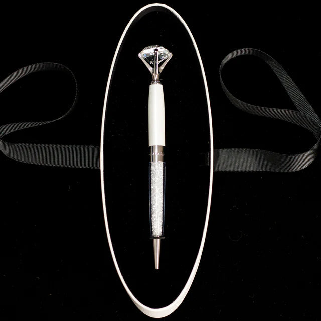 Georgini Diamond Pen, Silver/Pearl