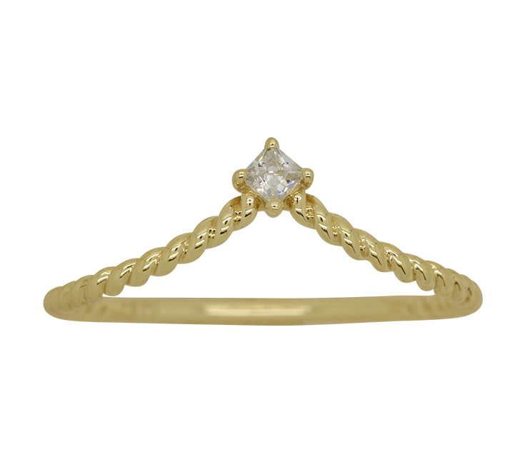 9ct Yellow Gold Twist Band Ring with Cubic Zirconia