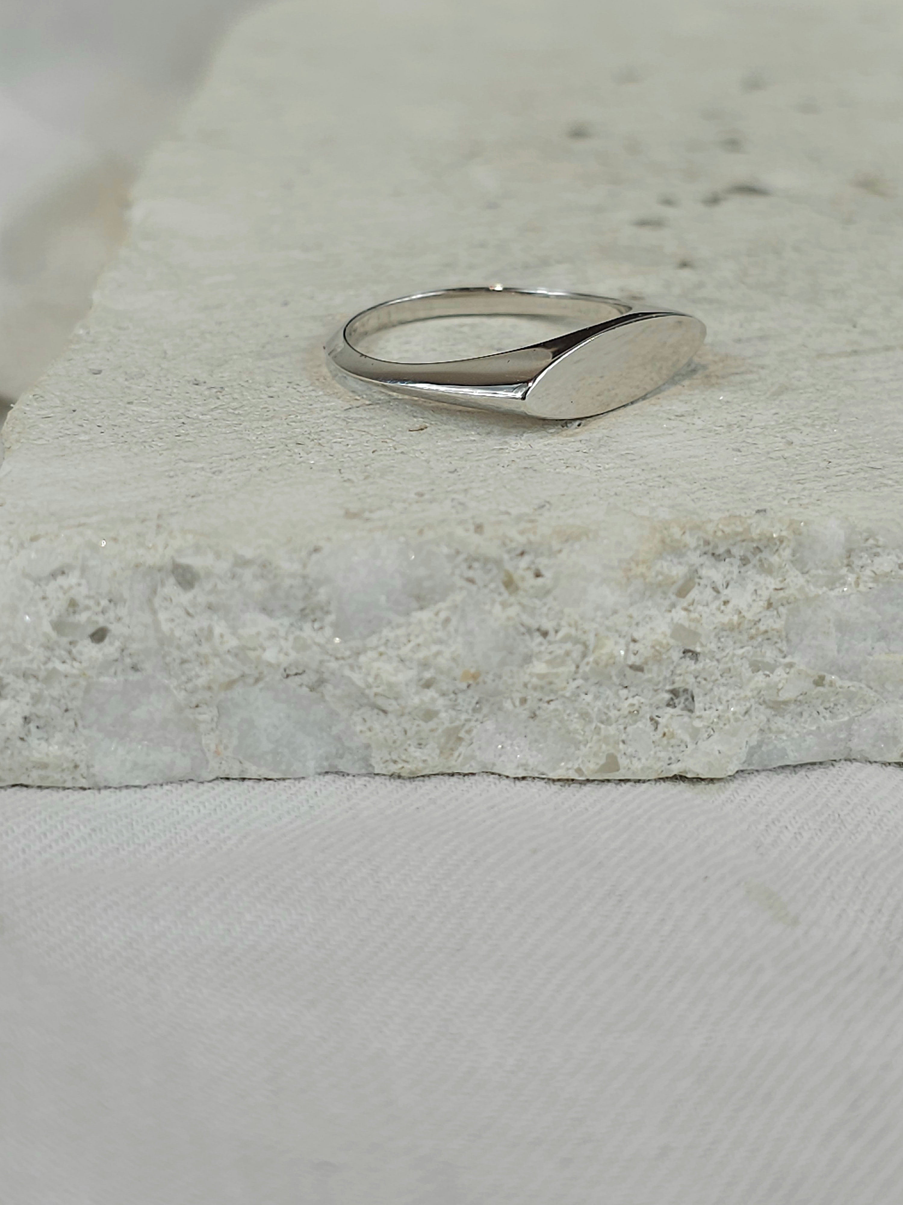 Sterling Silver Marquis shaped signet ring, size O