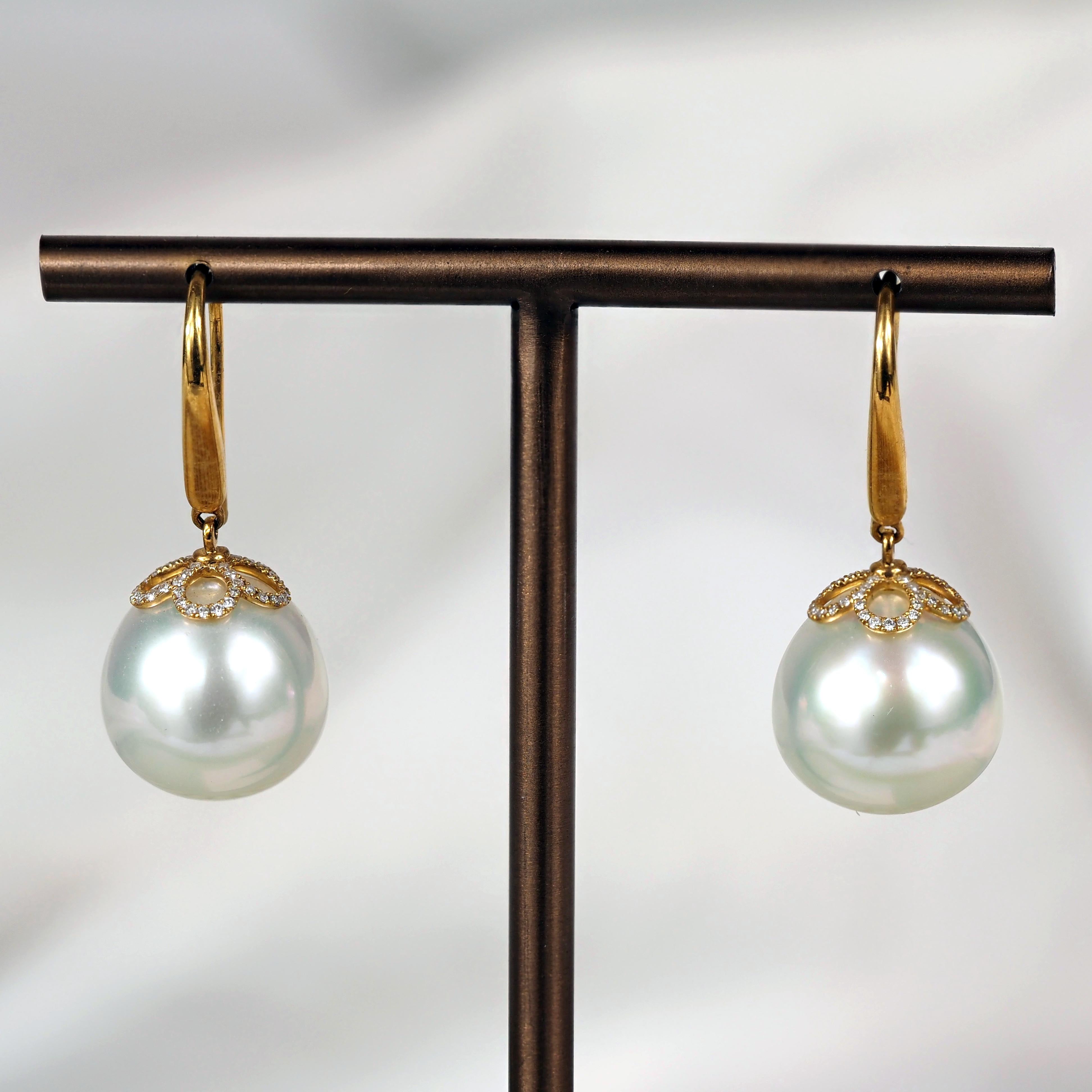 Autore 18ct Yellow Gold South Sea Pearl and Diamond Drop Earrings, 13mm
