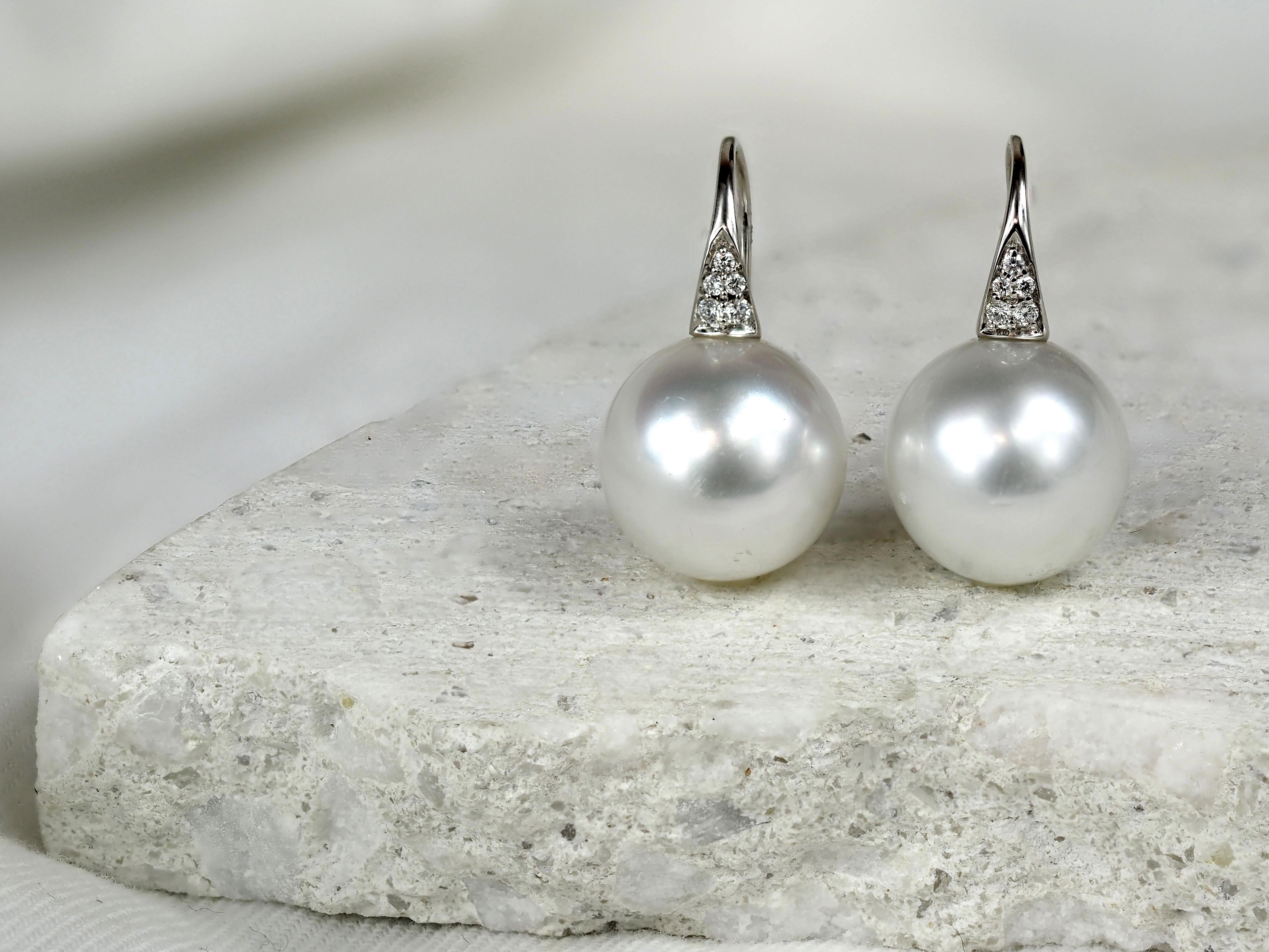 Autore 18ct White Gold South Sea Pearl and Diamond Drop Earrings, 12mm