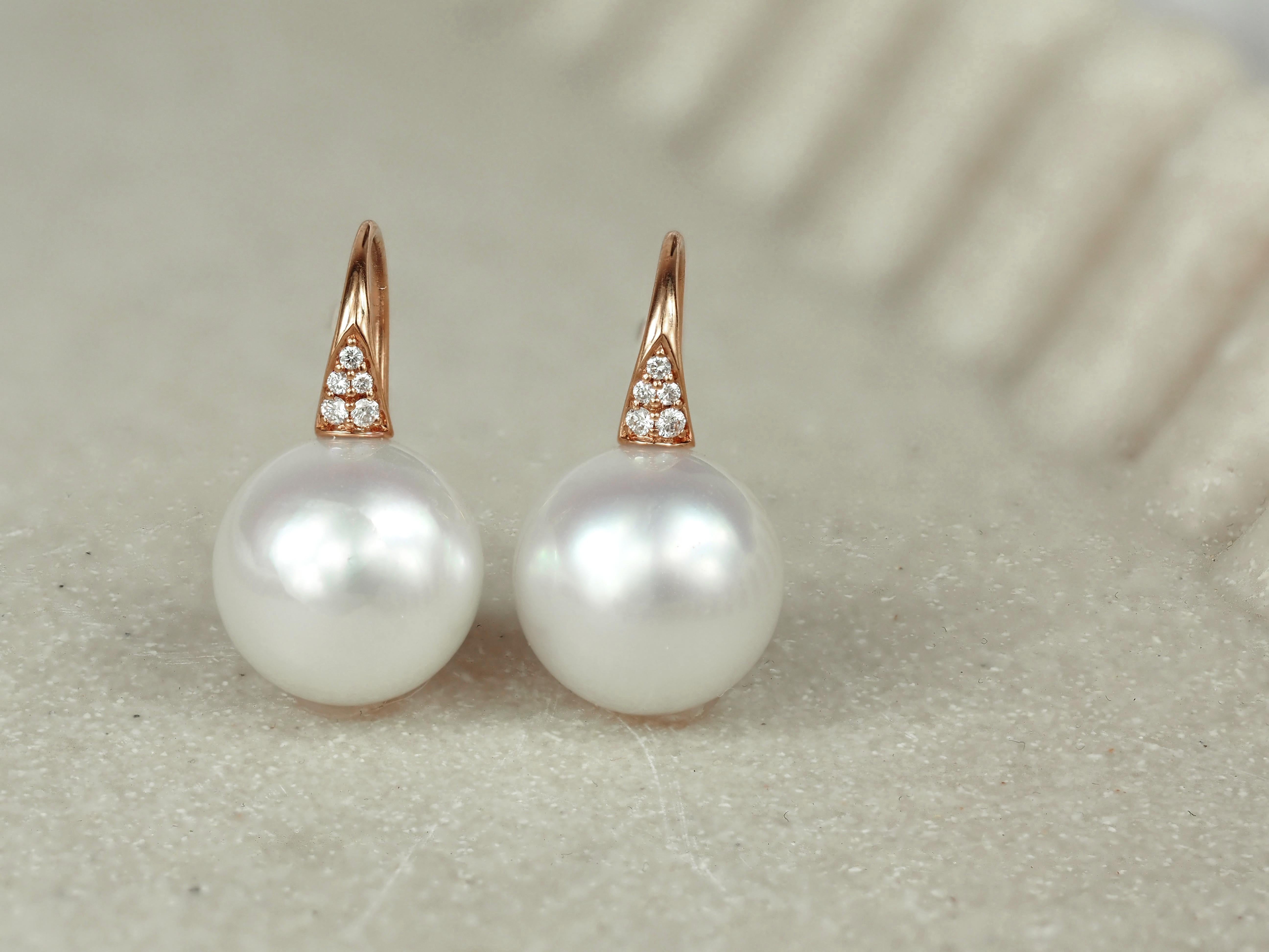 Autore 18ct Rose Gold South Sea Pearl and Diamond Drop Earrings, 12mm