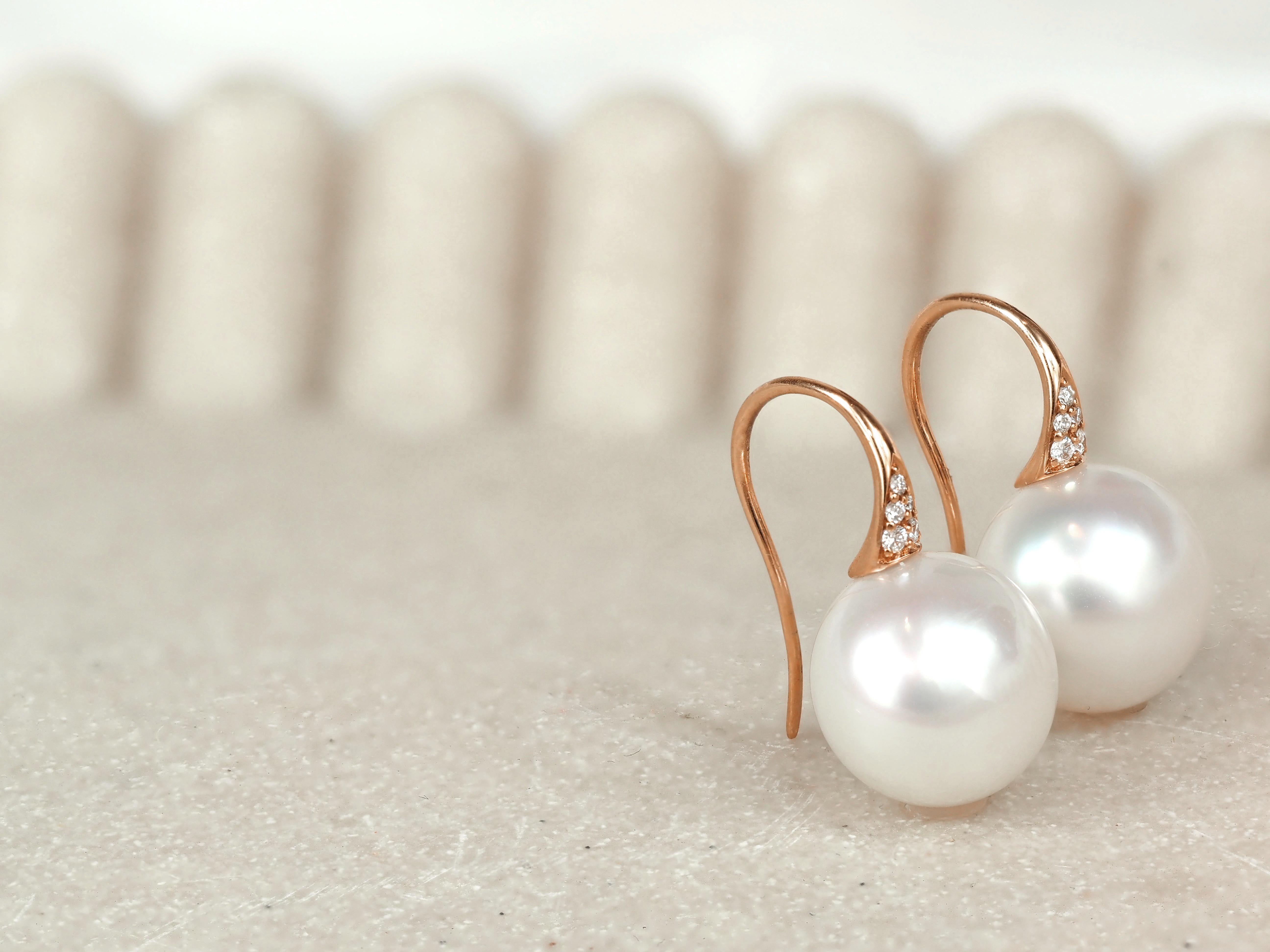 Autore 18ct Rose Gold South Sea Pearl and Diamond Drop Earrings, 12mm