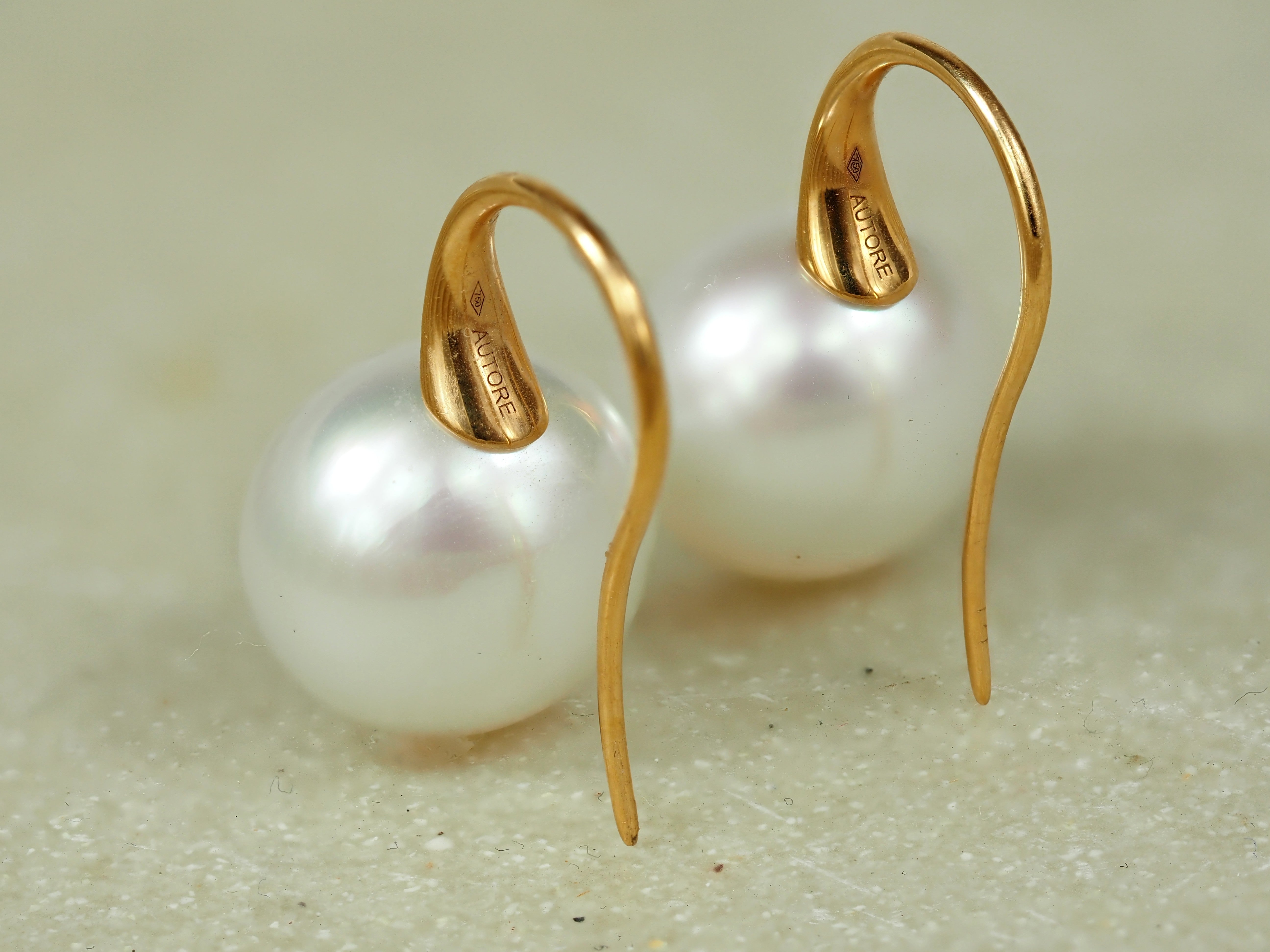 Autore 18ct Rose Gold 12mm South Sea Button Pearl And Diamond Drop Earrings