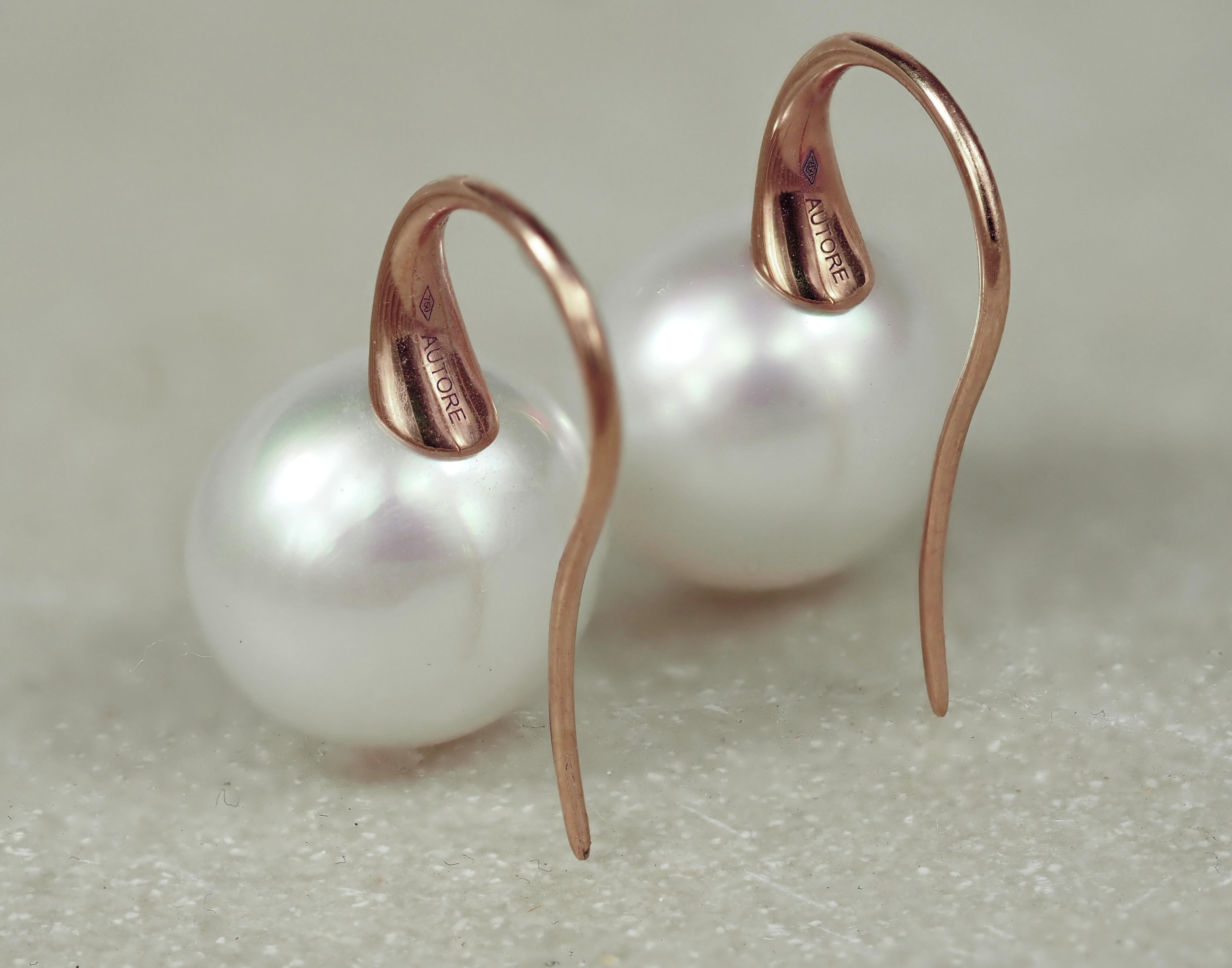 Autore 18ct Rose Gold South Sea Pearl and Diamond Drop Earrings, 12mm