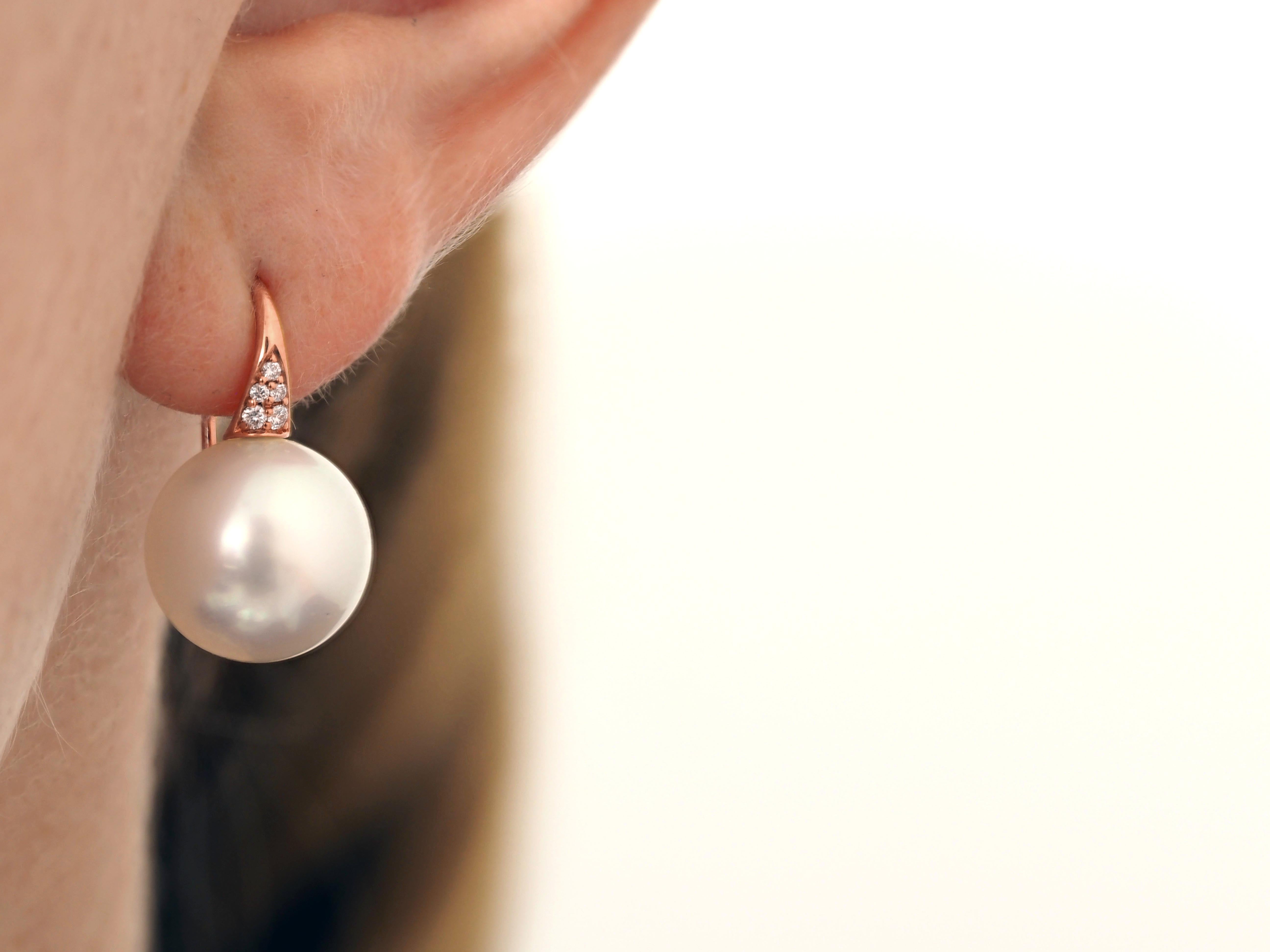 Autore 18ct Rose Gold South Sea Pearl and Diamond Drop Earrings, 12mm