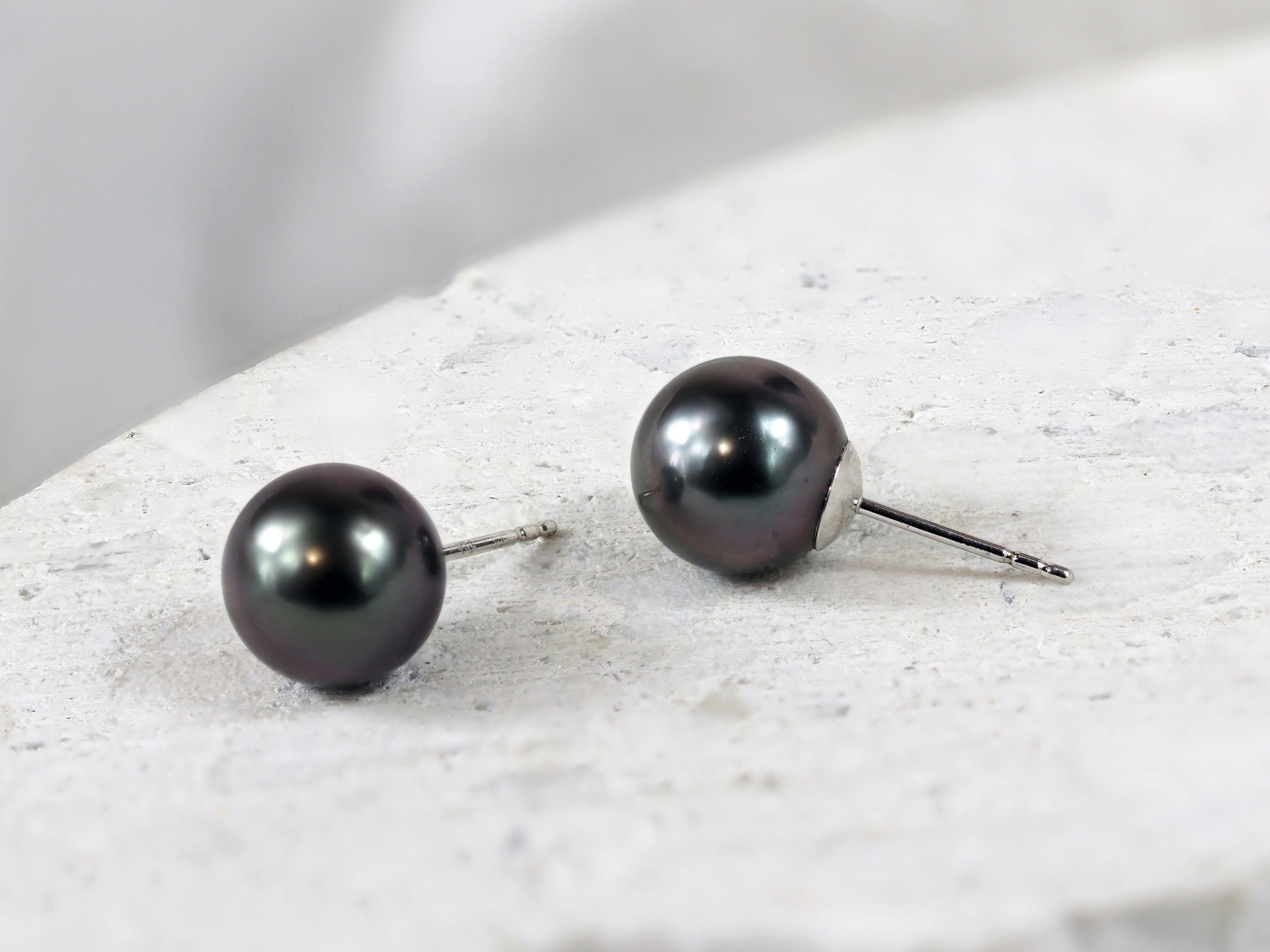 Autore 18ct White Gold Tahitian Pearl Stud Earrings, 9mm