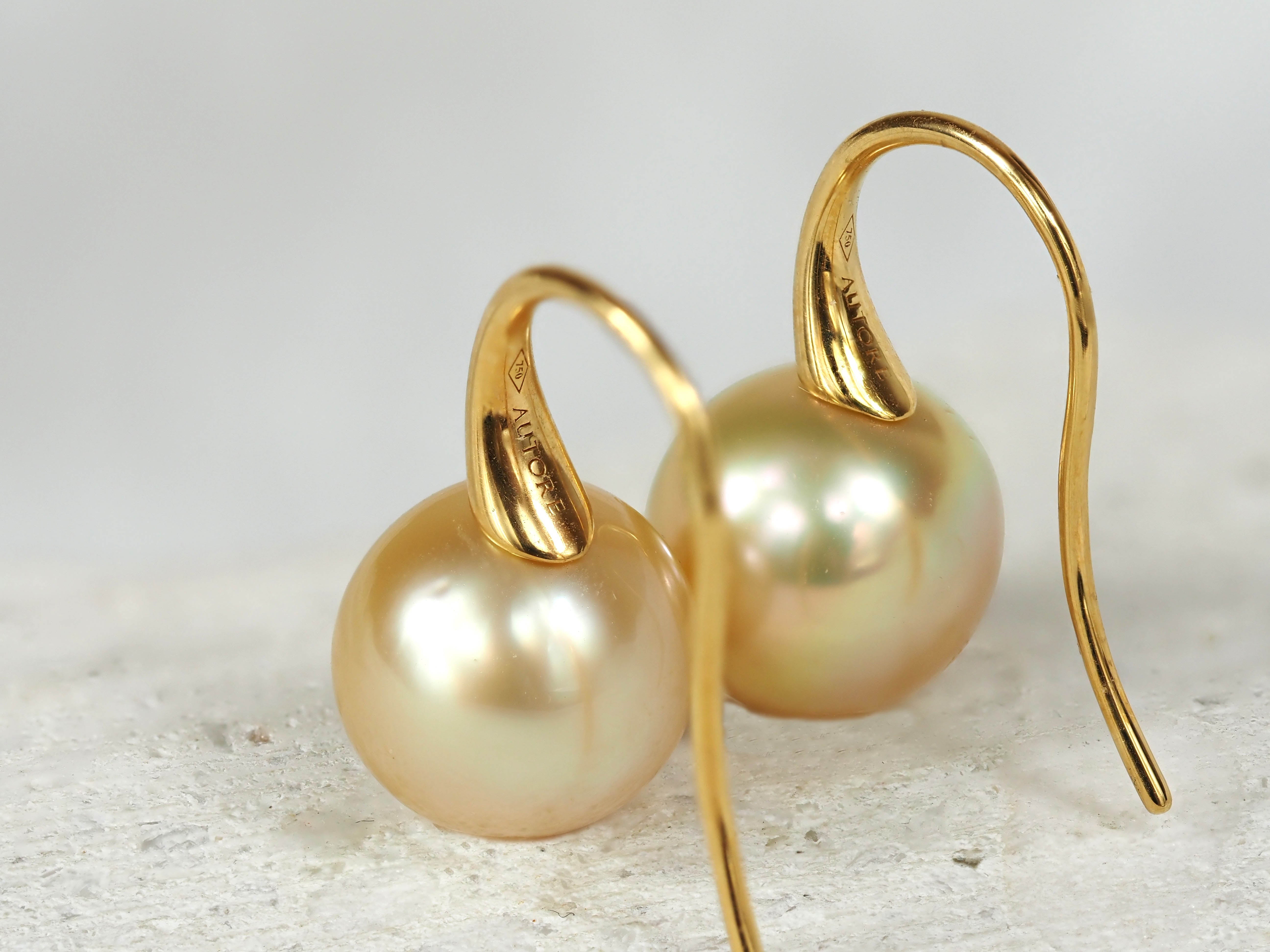 Autore 18ct Yellow Gold South Sea Gold Pearl Drop Earrings, 10mm