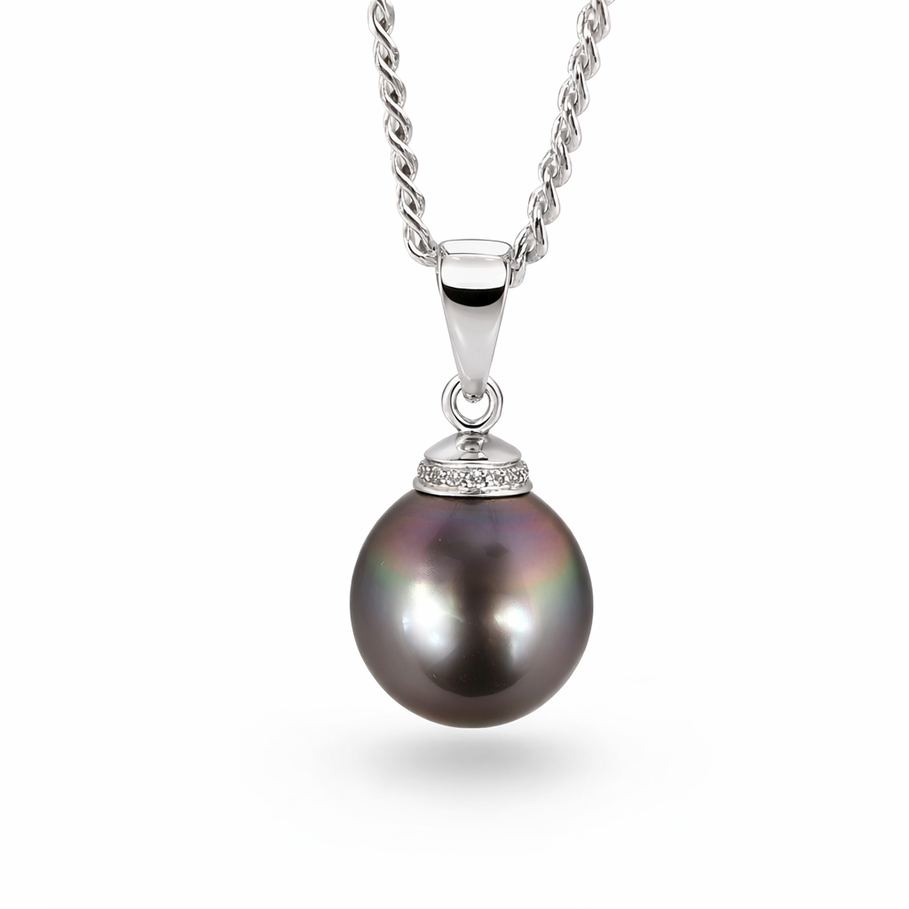 Autore 18ct White Gold Tahitian Pearl and Diamond Pendant, 13mm