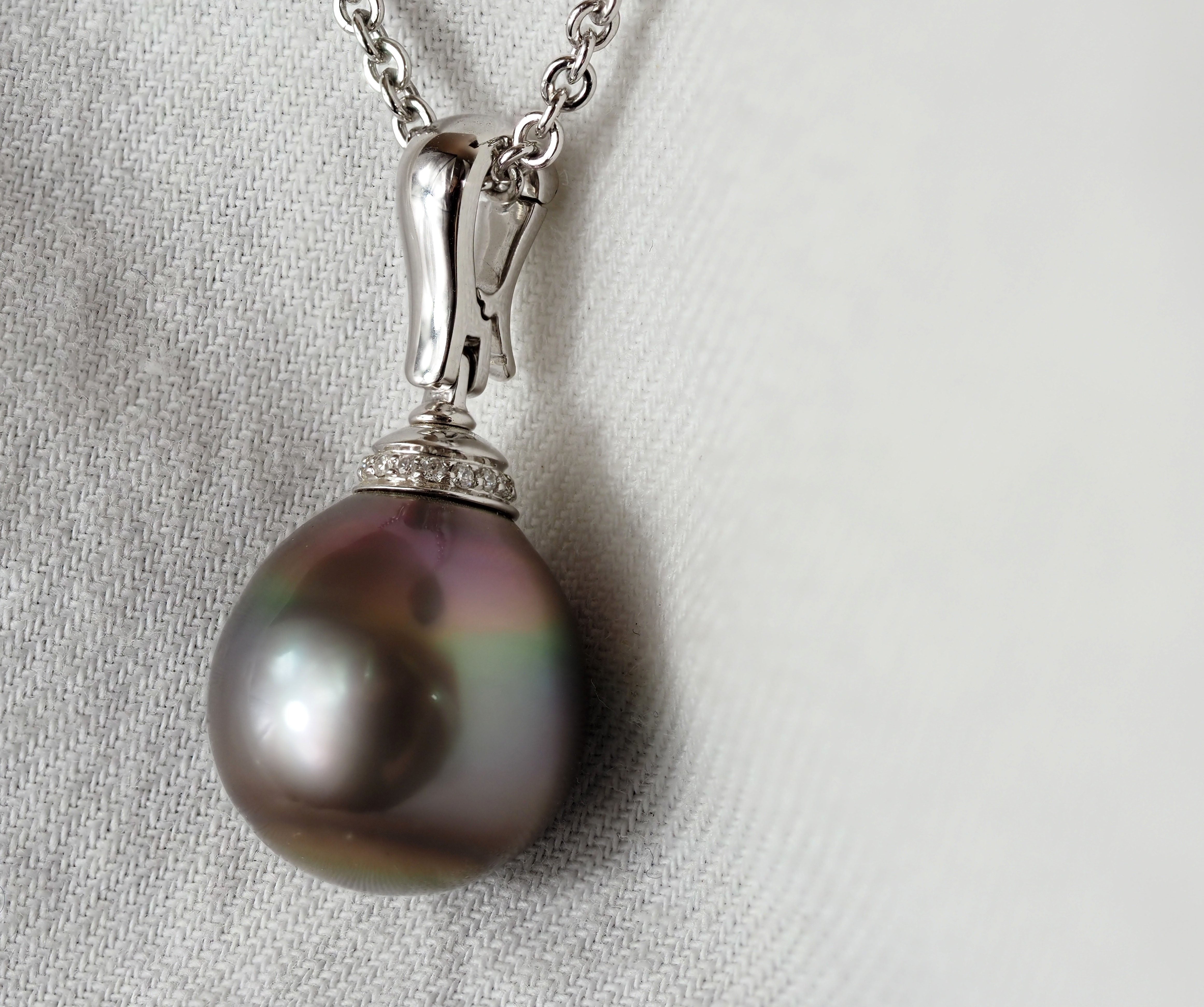 Autore 18ct White Gold Tahitian Pearl and Diamond Pendant, 13mm