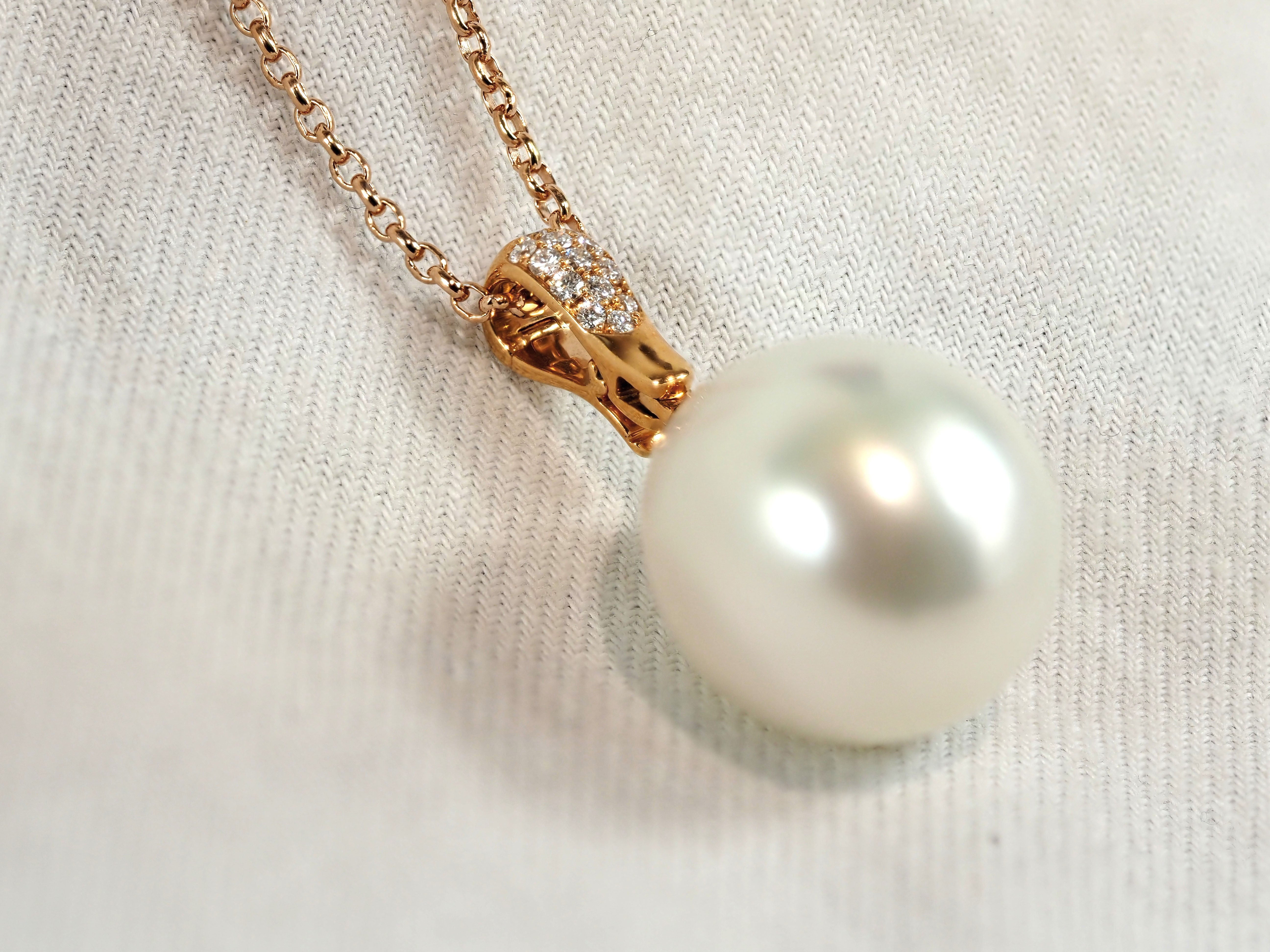 Autore 18ct Rose Gold South Sea Pearl and Diamond Pendant, 14mm