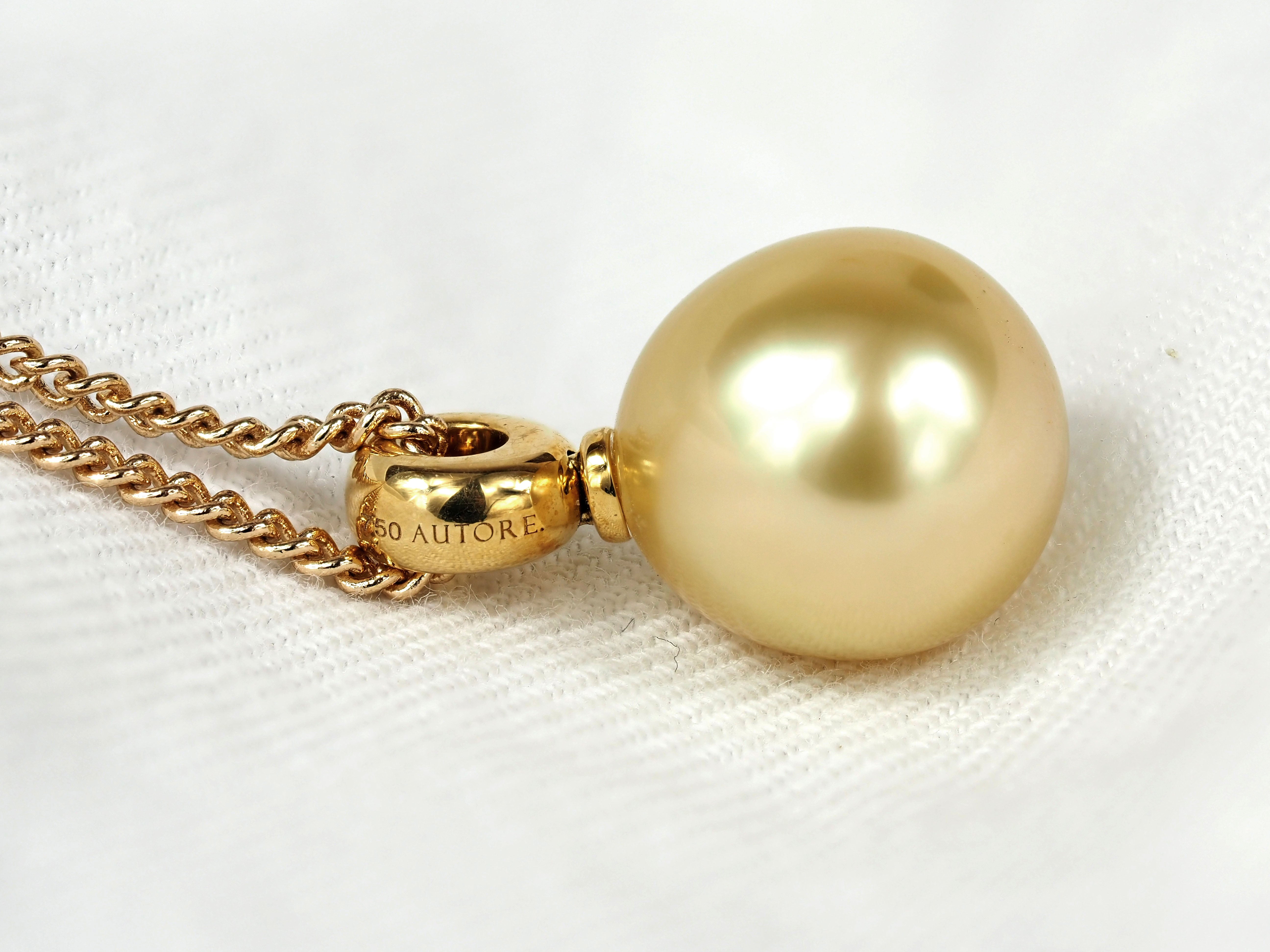 Autore 18ct Yellow Gold South Sea Gold Pearl Pendant, 11mm