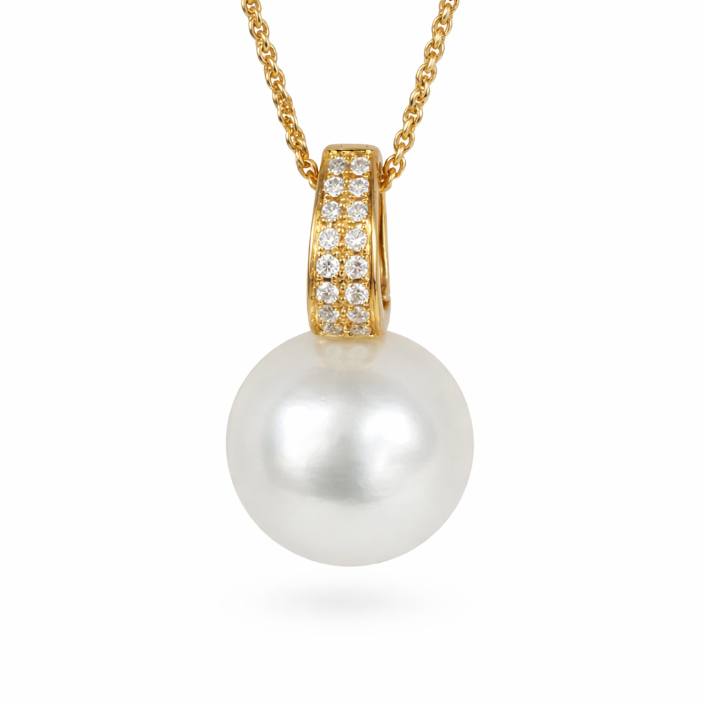 Autore 18ct Yellow Gold South Sea Pearl and Diamond Pendant, 13mm