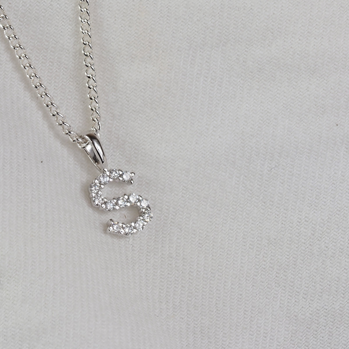 9ct White Gold Diamond Initial S Pendant
