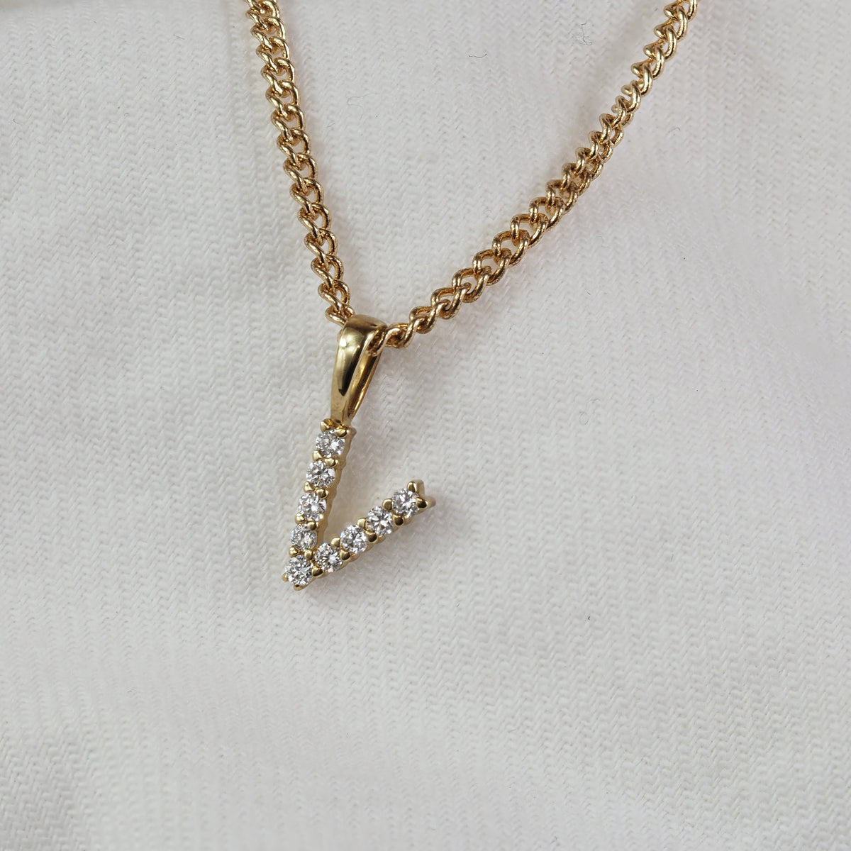 9ct Yellow Gold Diamond Initial V Pendant
