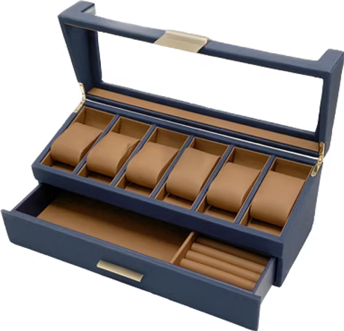Navy Blue Watch and Jewellery Box