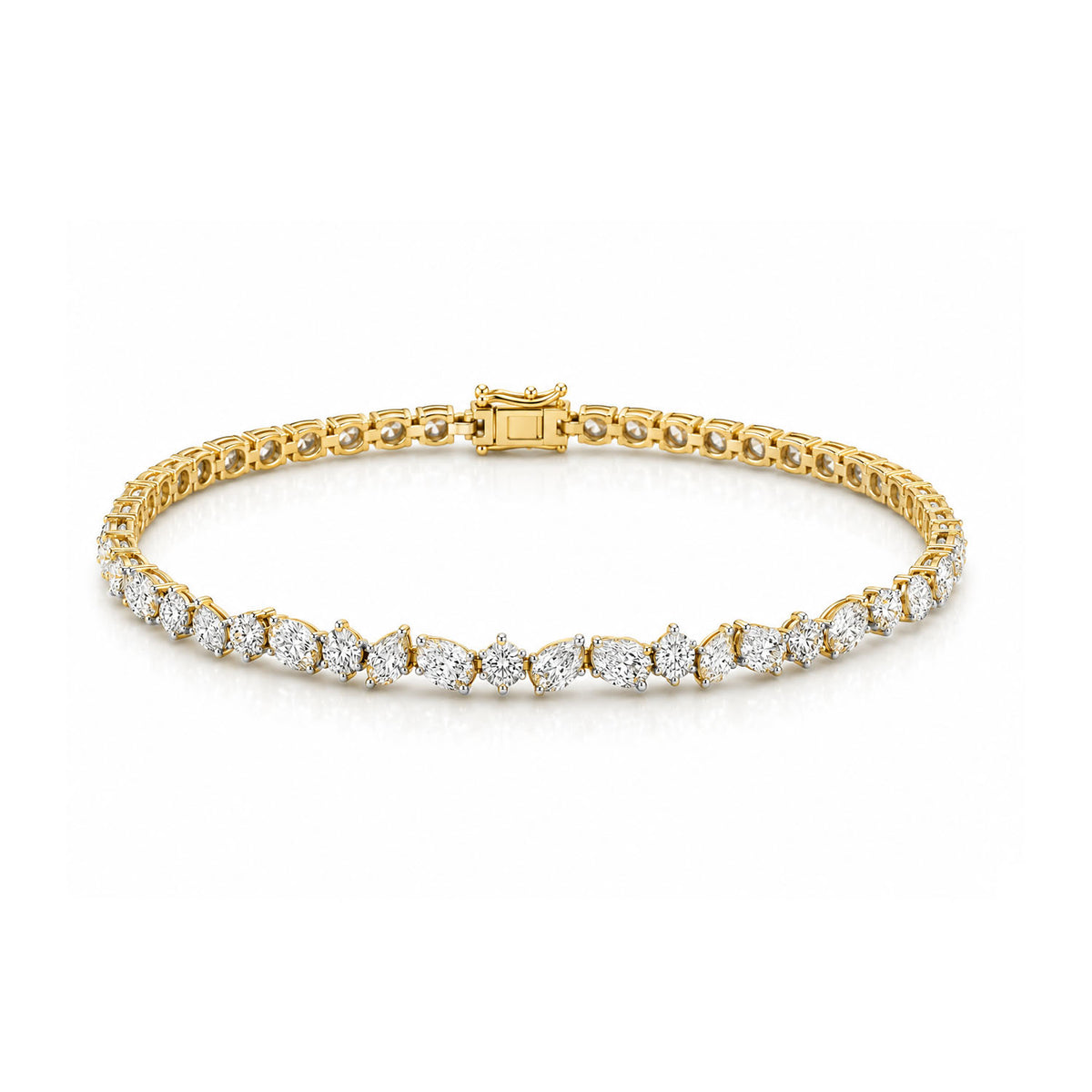 9ct Yellow Gold Lab-Grown Mixed-Cut Diamond Tennis Bracelet, 4.80ct Total