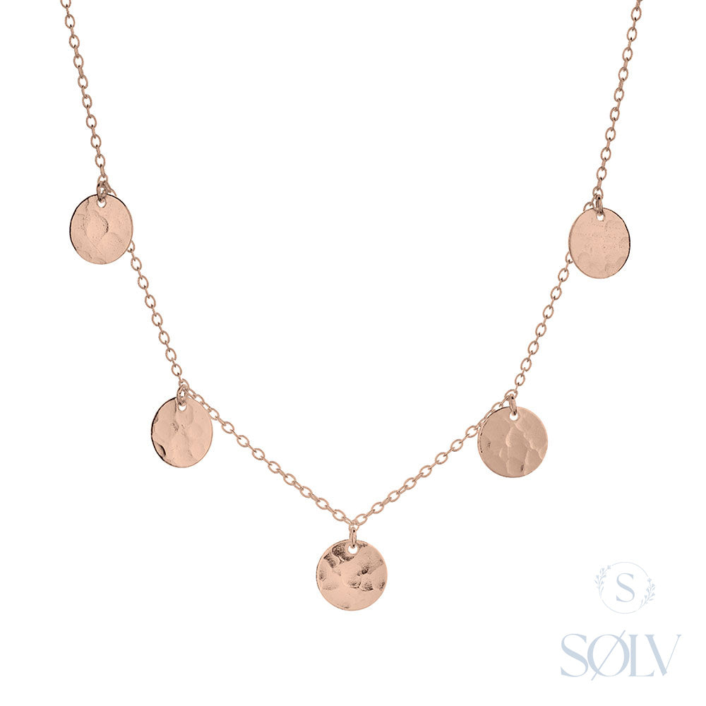 Solv Sterling Silver Gold Plated Hammered Disc Necklet