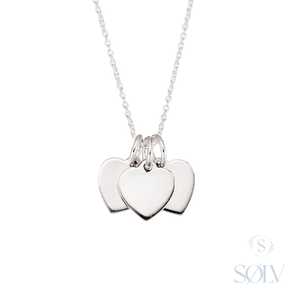 Solv Sterling Silver 3 Heart Necklet
