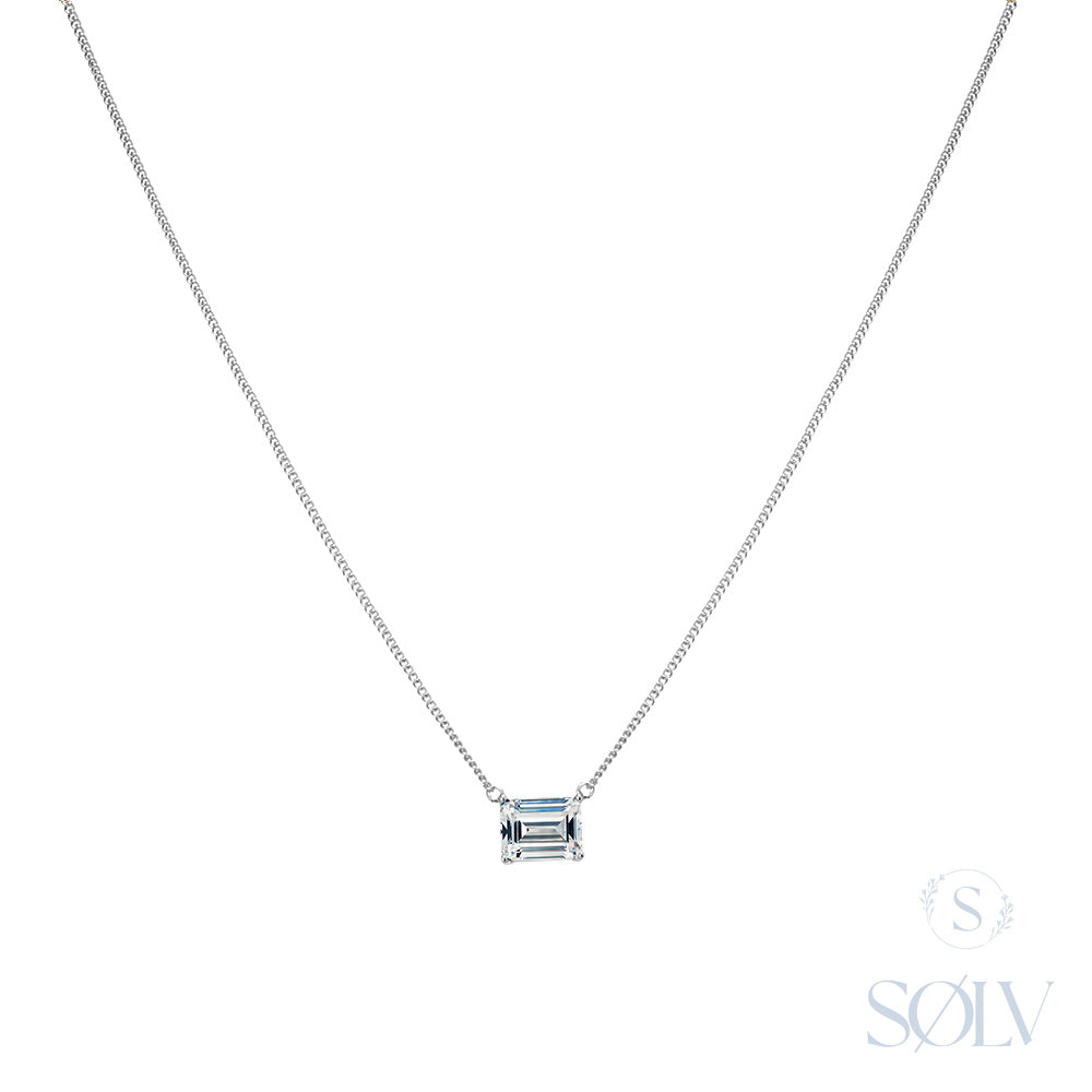 Solv Sterling Silver Baguette Cubic Zirconia Necklet