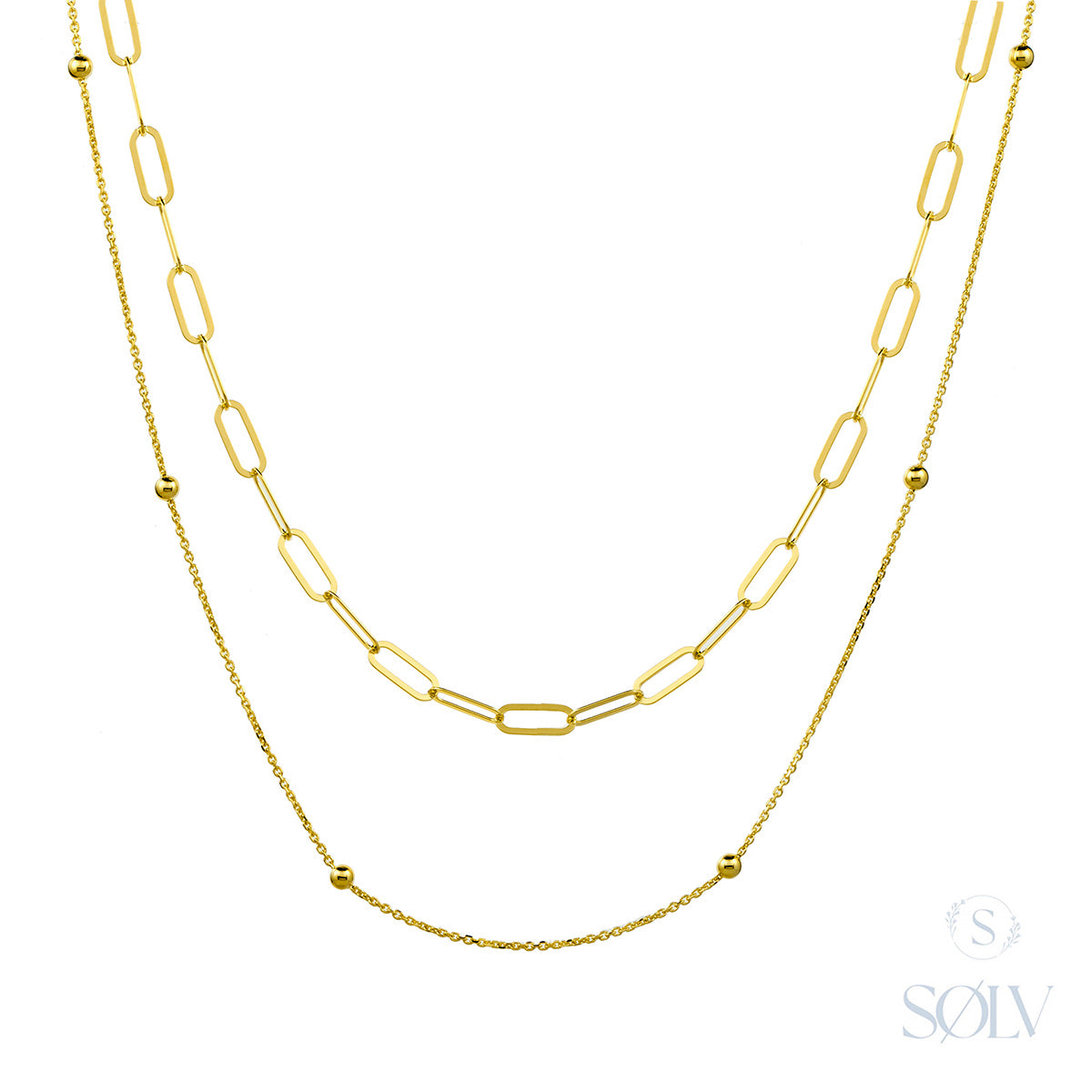 Solv Sterling Silver Gold Plated Double Strand Chain