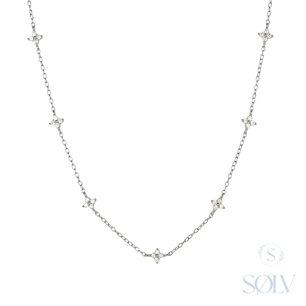 Solv Sterling Silver Cubic Zirconia Flower Necklet