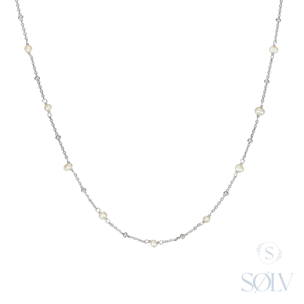 Solv Sterling Silver Bead and Pearl Necklet, 40cm