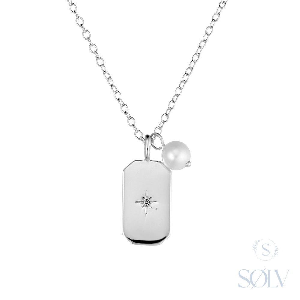 Solv Sterling Silver Rectangle Pendant With Pearl