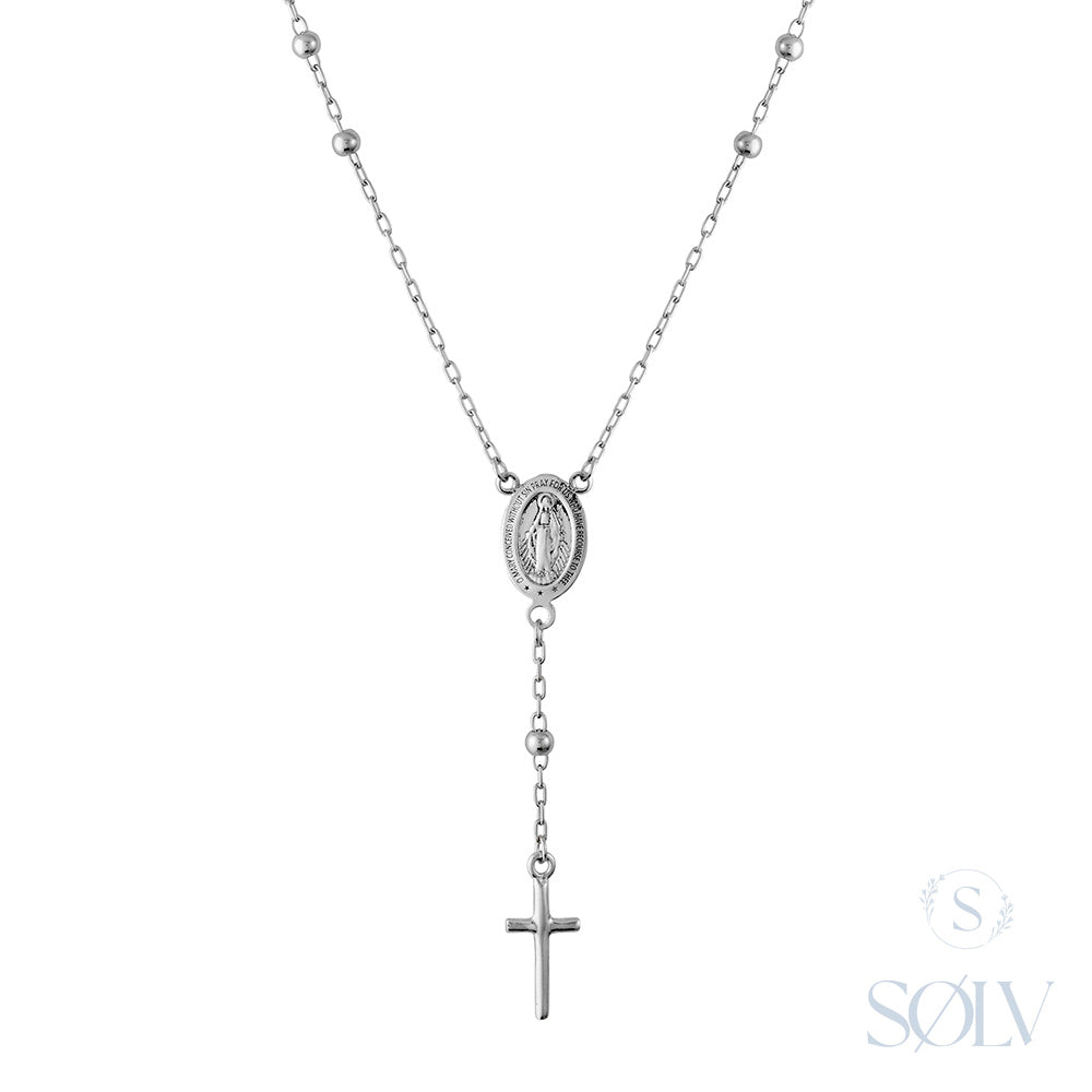 Solv Sterling Silver Rosary Necklet